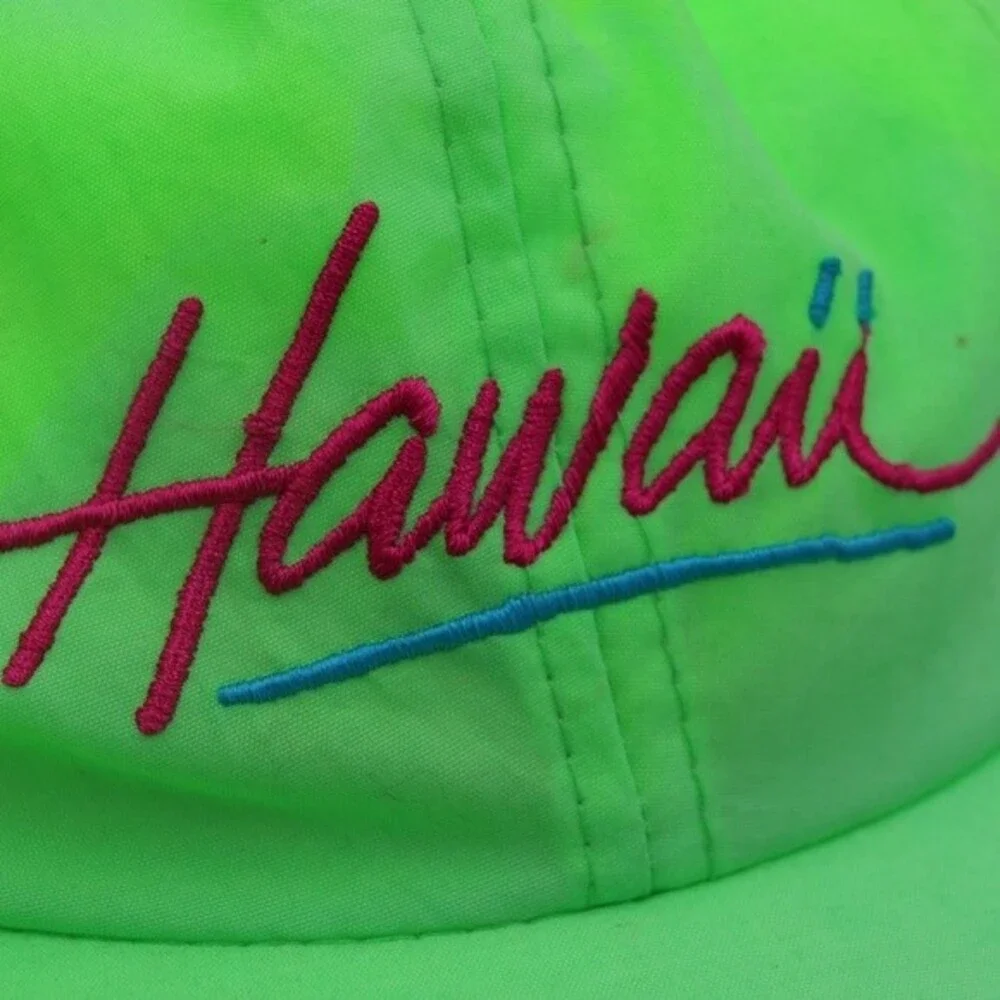 Hawaiian Headwear Vintage 90s Hawaii Neon Green Adjustable Hat Cap